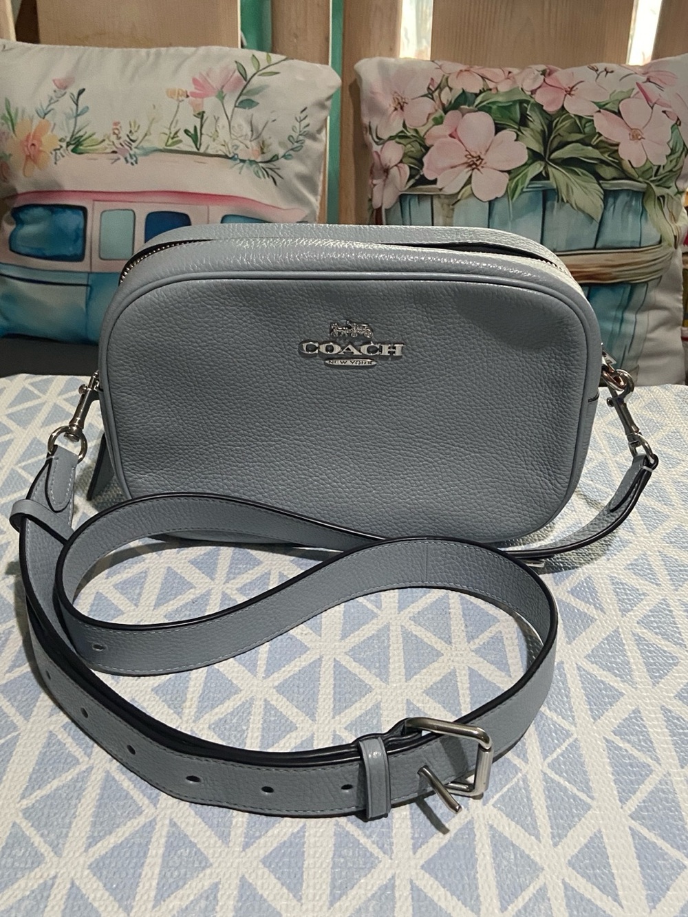 Coach Pebbled Leather Camera Bag in Light Blue